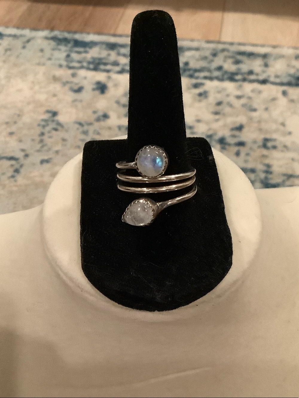 Sterling Silver Moonstone Wrap Ring - White/Blue Moonstone